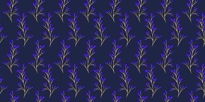 Monotones dark blue seamless pattern stylized branches with abstract berries. Creative tiny floral stems with shapes drops, dots, spots pattern. Vector hand drawn sketch. Collage for designs