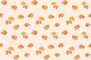 Simple yellow seamless pattern with abstract shapes flowers. Vector hand drawn sketch. Minimalist cute background with creative ditsy floral printing. Template for design, collage, fabric, textiles