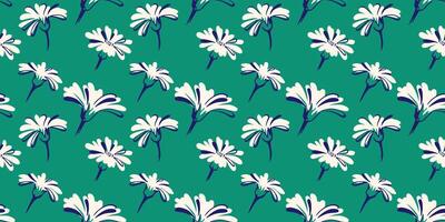 Green retro summer seamless pattern with creative simple shapes floral buds. Vector hand drawn sketch abstract ditsy flowers patterned. Collage for designs, printing