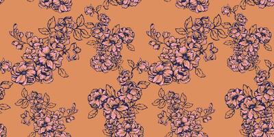 Artistic simple branches flowers seamless pattern. Vector hand drawn sketch. Abstract  lines, outlines, shape floral printing. Template for textile, fashion,surface design, fabric, indoor decor,
