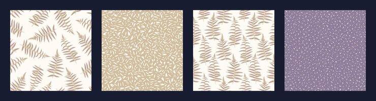 Collage beige of set seamless patterns abstract fern leaves. Vector hand drawn sketch stylized creative texture printing random spots, polka dots, drops.Templates for design, fabric, textile