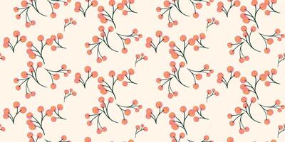 Abstract tiny branches with shapes berries dots, drops seamless pattern on a light background. Stylized simple juniper, boxwood, viburnum, barberry patterned. Vector hand drawn sketch.
