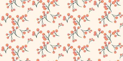 Abstract tiny branches with shapes berries dots, drops seamless pattern on a light background. Stylized simple juniper, boxwood, viburnum, barberry patterned. Vector hand drawn sketch.