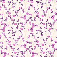Creative branches with abstract shapes berries seamless pattern. Abstract stylized floral stems with unique pink polka dots, drops, spots printing. Vector hand drawn. Collage template for designs