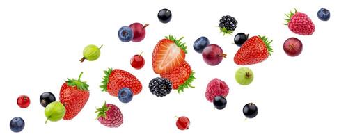 Flying berries isolated on white background with clipping path photo