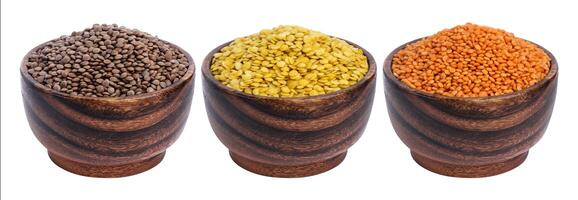Different lentils isolated on white background with clipping path photo