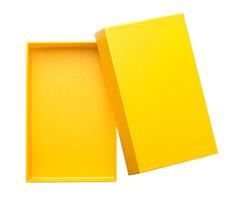 Yellow box mock up isolated on white background, template for design photo