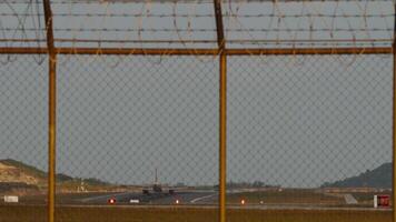 PHUKET, THAILAND - FEBRUARY 16, 2023. Boeing 767, RA-73032 of Azur Air taxiing on the runway at Phuket airport. Flight departure. Travel concept video