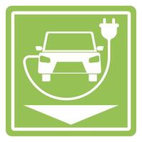 firmar, logo, eléctrico coche estacionamiento estación para cargando baterias, vector ilustración.