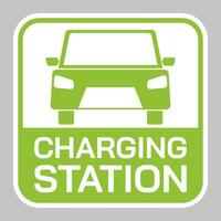 Sign, logo, electric car parking station for charging batteries, vector illustration.