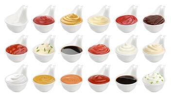 Set of different sauces isolated on white photo