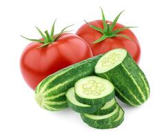 Tomato and cucumber isolated on white background photo