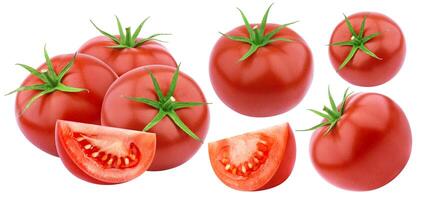 Tomatoes isolated isolated on white background with clipping path. Collection photo