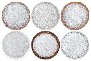 Top view of sea salt isolated on white background photo