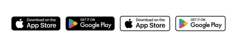 obtener eso en google jugar, descargar en el aplicación Tienda popular realista pago logotipo ios, androide pago botón icono. vector ilustración.