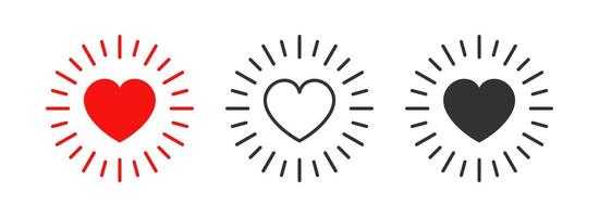 Heart light icon. Love shape with sunburst symbol. Valentine day. Health element. Wedding decoration. vector