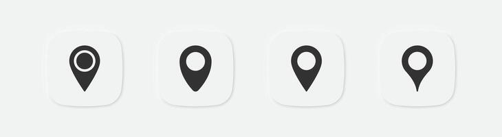 Map pin icon. Geo pin symbols. Mark place icons. GPS point sign. Travel arrow symbol. Vector isolated sign.