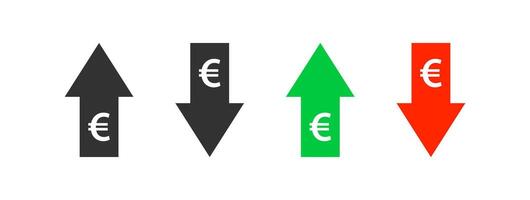 Euro graph up and down. Money cost arrow growth, decline. Currency investment. Market price. Finance exchange. Vector illustration.