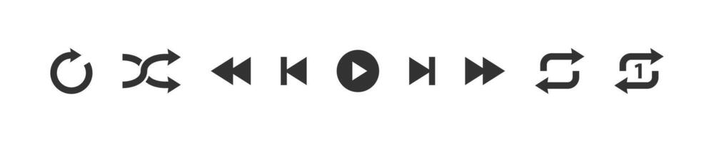 Audio player button interface icon. Play music. Multimedia for video. Pause, next, previous, shuffle, repeat sign. Vector illustration.