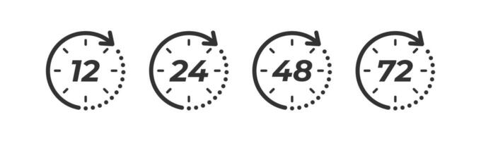 Hours clock arrow 12, 24, 48, 72 icon. Delivery service. Special offer open. Work time. Vector illustration.