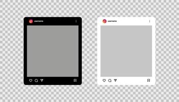 Instragram frame template. Light and dark theme interface. Social media post element. Application screen template. Editorial vector. vector