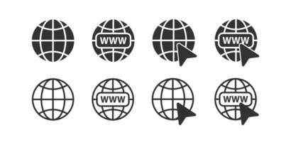 Earth web icon. Browser click symbol. WWW sign. Global network. Website connection. vector