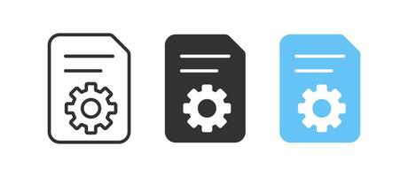 Document gear icon. Setting file symbol. Cogwheel project. Repair book. Plan management. Vector illustration.