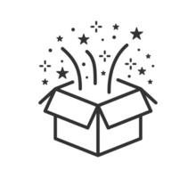 Christmas open gift box icon. Mystery magic boxes sign. Birthday surprise package. vector