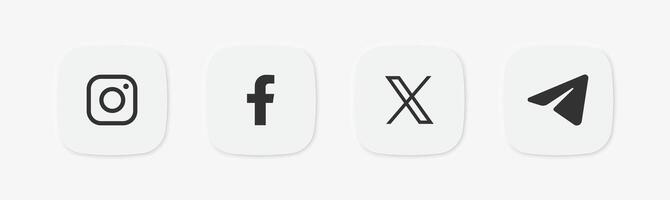 Facebook, Instagram, Twitter X, Telegram logotype. Social media network. Popular messenger app. Editorial content. vector