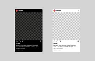 Instragram frame template. Light and dark theme interface. Social media post element. Application screen template. Editorial vector. vector