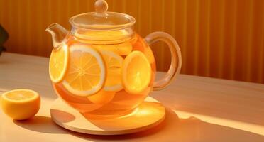 AI generated lemonade teapot with slices of lemon photo