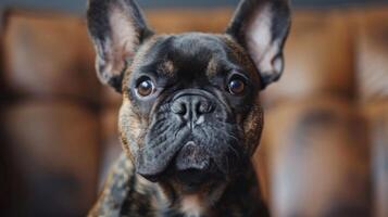 AI generated A charming French bulldog wears a comical expression, its wrinkled face conveying warmth and humor photo