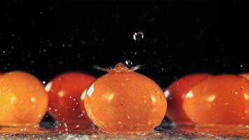 gocce di acqua autunno su il uovo. su un' nero sfondo. girato è lento movimento 1000 fps. video