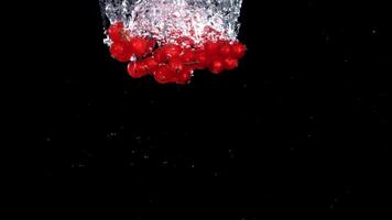 Red currant falls underwater with bubbles. Filmed is slow motion 1000 fps. High quality FullHD footage video