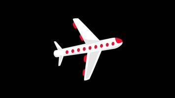 ein rot und Weiß Flugzeug fliegend im das Himmel Konzept Animation mit Alpha Kanal video