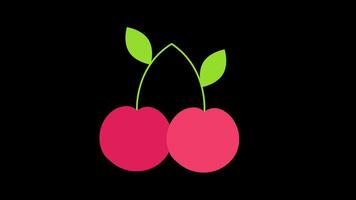 A pair of cherries with green leaves concept animation with alpha channel video