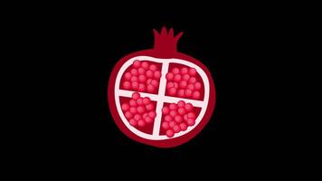 a pomegranate cut in half icon concept loop animation video with alpha channel