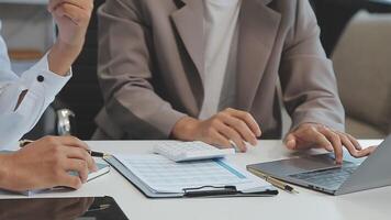 Business team meeting present, investor colleagues consultation and conference new strategy plan business and market growth on financial document graph report, Meeting and Talking. video