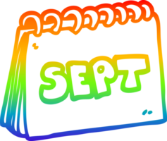 rainbow gradient line drawing of a cartoon calendar showing month of september png