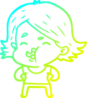 cold gradient line drawing of a cartoon girl pulling face png