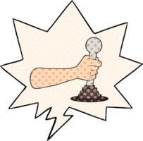 cartoon hand pulling lever with speech bubble in comic book style png
