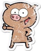 distressed sticker of a cheerful pig cartoon png