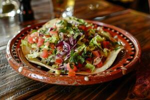 ai generado mexicano tacos con carne de res, Tomates, cebollas y otros en blanco antecedentes foto