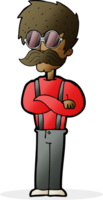 cartoon hipster man with mustache and spectacles png
