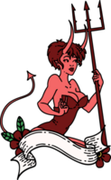 tattoo in traditional style of a pinup devil girl with banner png