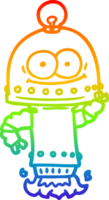 rainbow gradient line drawing of a happy carton robot with light bulb png