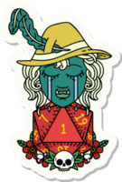 sticker van een huilen bard orc bard karakter met natuurlijk een d20 rollen png