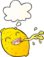 cartoon squirting lemon with thought bubble in smooth gradient style png