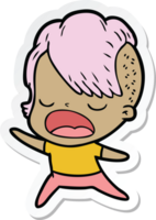 sticker of a cartoon cool hipster girl talking png