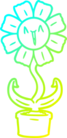 frío degradado línea dibujo de un contento dibujos animados flor png